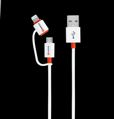 Cablu USB Skross Essentials Line 2 in 1 cu conector micro USB - lightning alb 1m