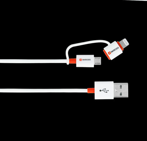 Cablu USB Skross Essentials Line 2 in 1 cu conector micro USB - lightning alb 1m