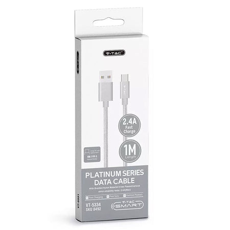 Cablu USB TYPE C 1m argintiu 2.4A PLATINUM EDITION V-Tac SKU-8492
