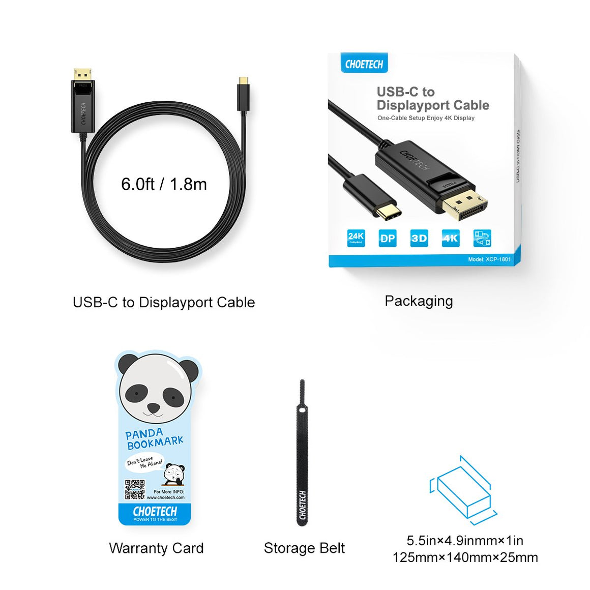 Cablu USB TYPE C - Displayport Choetech XCP-1801 1.8m negru