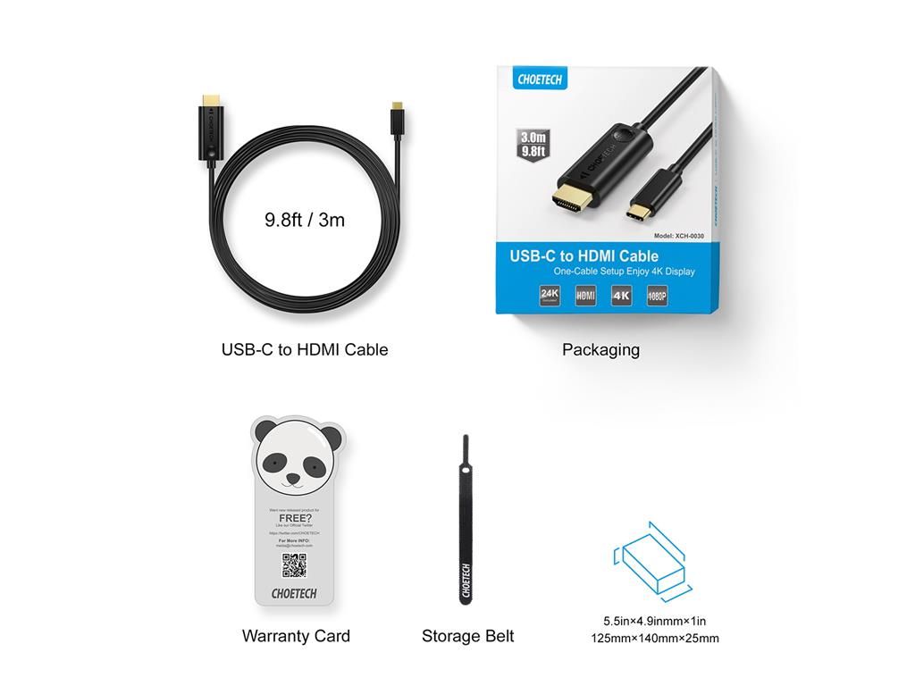 Cablu USB TYPE C - HDMI 3m 4K30Hz Choetech XCH-0030/BK