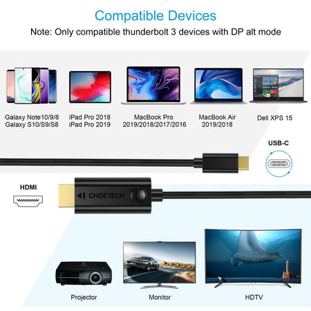 Cablu USB TYPE C - HDMI 3m 4K30Hz Choetech XCH-0030/BK
