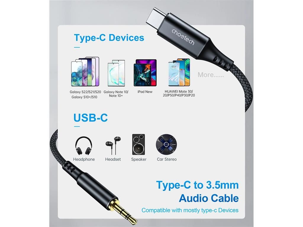 Cablu USB TYPE C - Jack 3.5 mm 1m negru Choetech AUX006