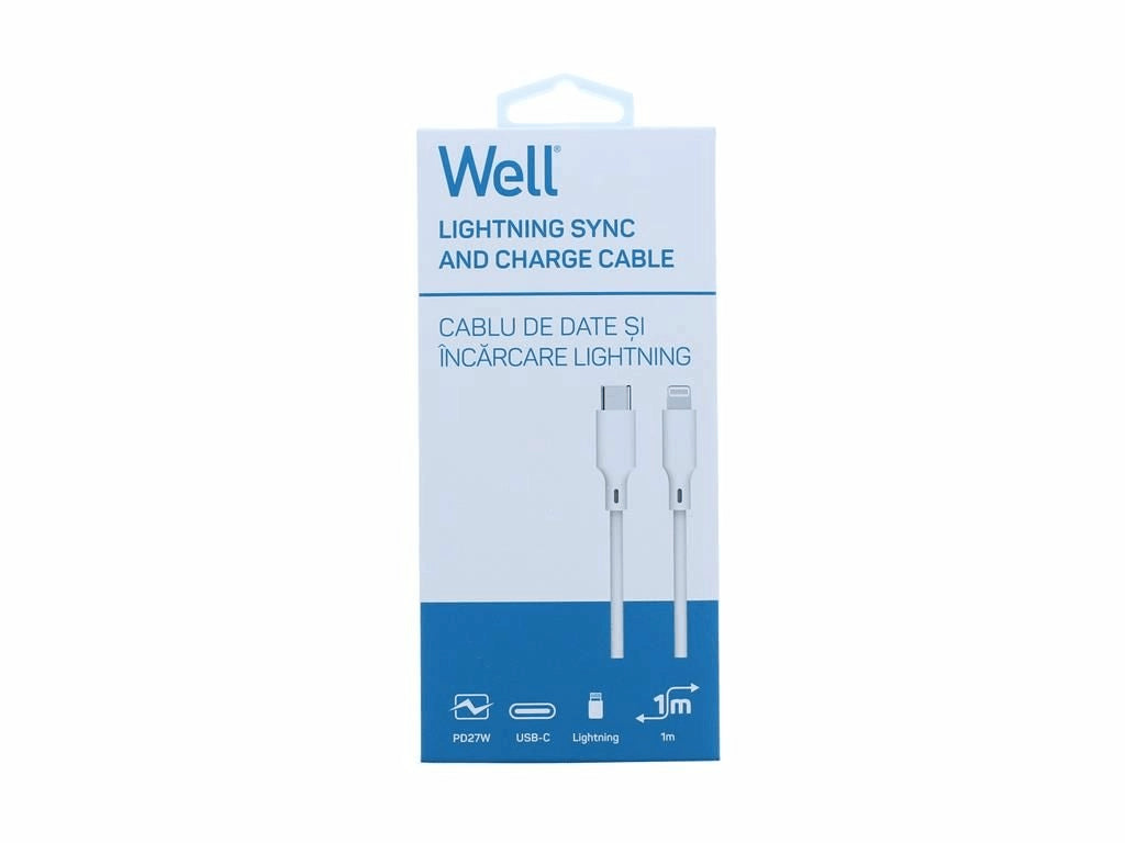 Cablu USB TYPE C - Lightning PD 27W 1m alb Well CABLE-USBC/LIGHT-1WE06-WL