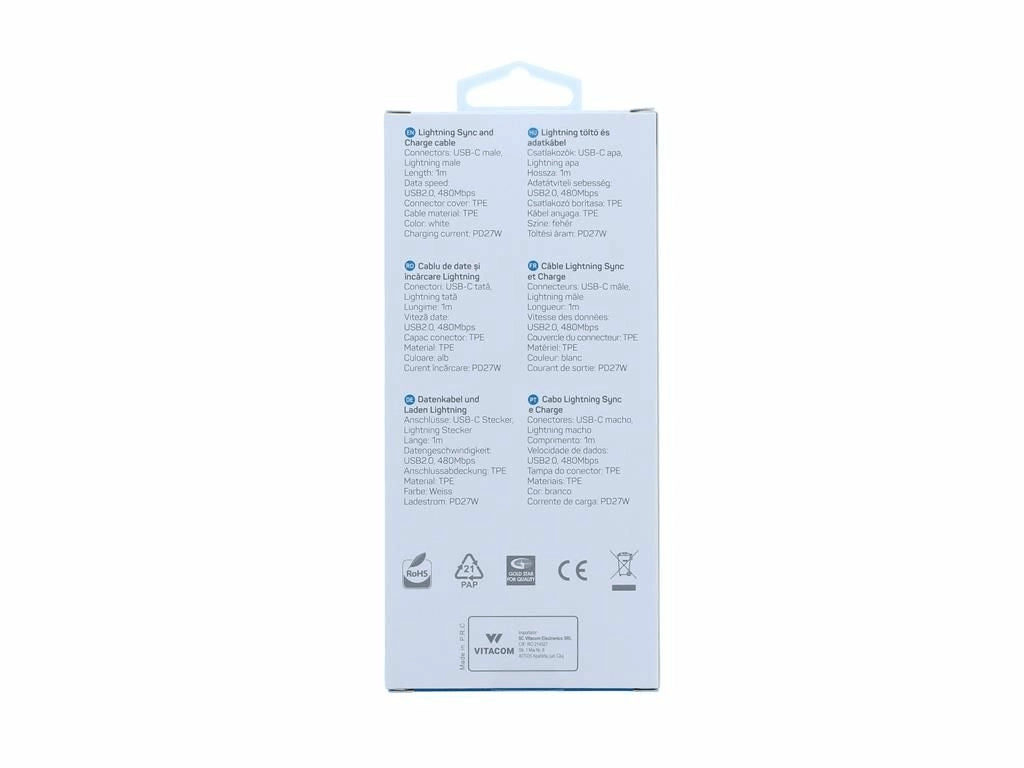 Cablu USB TYPE C - Lightning PD 27W 1m alb Well CABLE-USBC/LIGHT-1WE06-WL