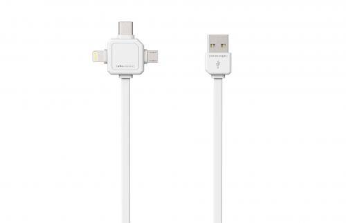 Cablu USB Type C micro USB Lightning 1.5m alb Allocacoc