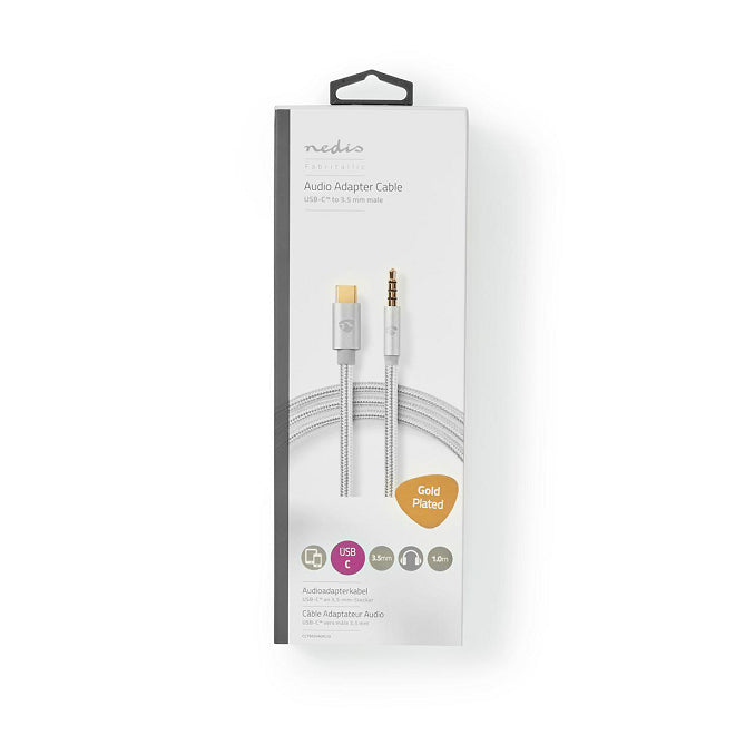 Cablu USB TYPE C tata - Jack 3.5 mm tata 1m aurit argintiu Nedis