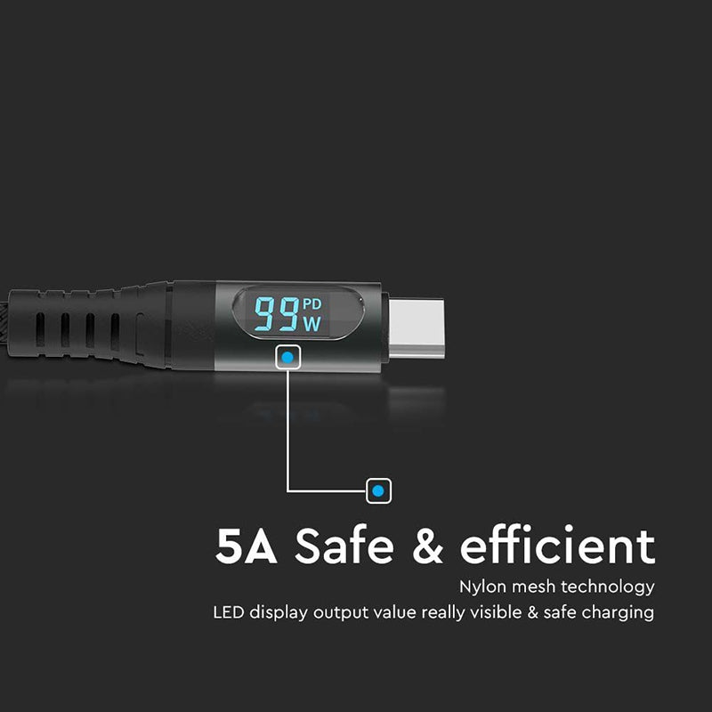 Cablu USB Type C - USB Type C 1m cu afisaj 5A V-Tac SKU-7746