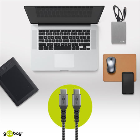 Cablu USB type C - USB type C 2m max. 20V 3A 60W gri/argintiu textil Goobay 49303