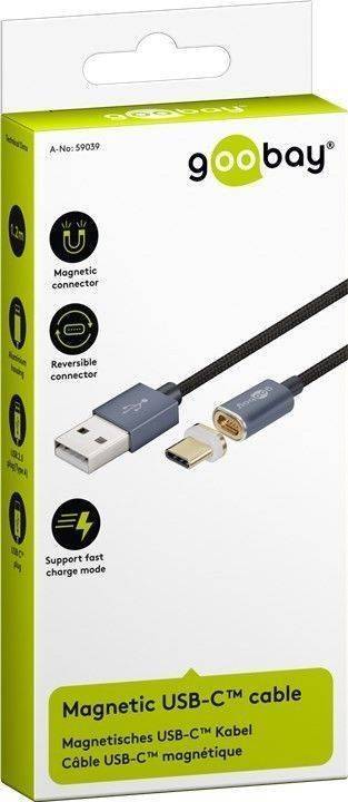 Cablu USB2.0 cu mufa magnetica USB Type C 1.2m negru Goobay