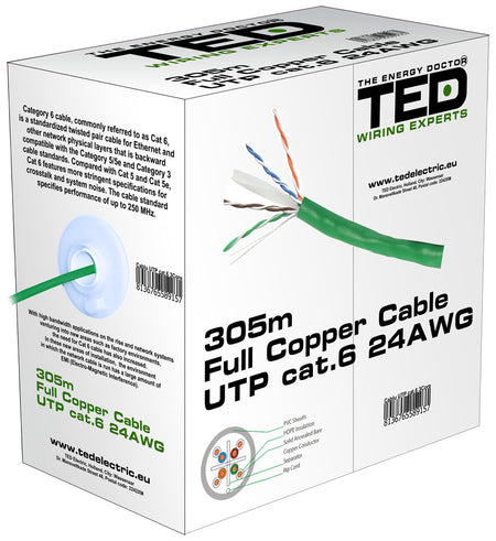 Cablu UTP cat6 cupru integral 0.5 24AWG culoare verde TED Wire Expert