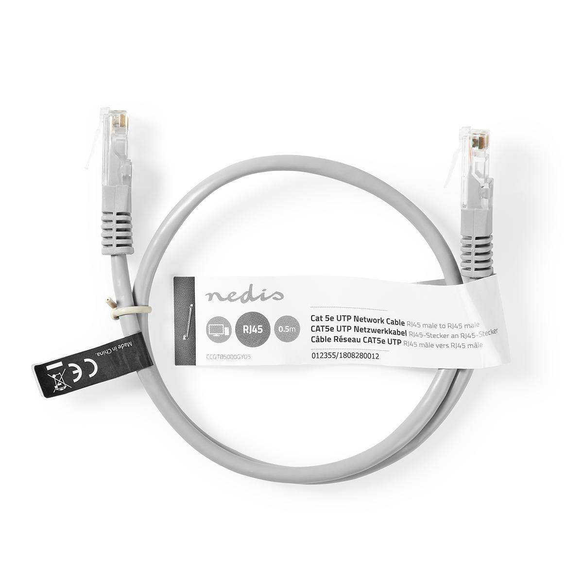 Cablu UTP Nedis Cat5e mufat 0.5m patch cord gri