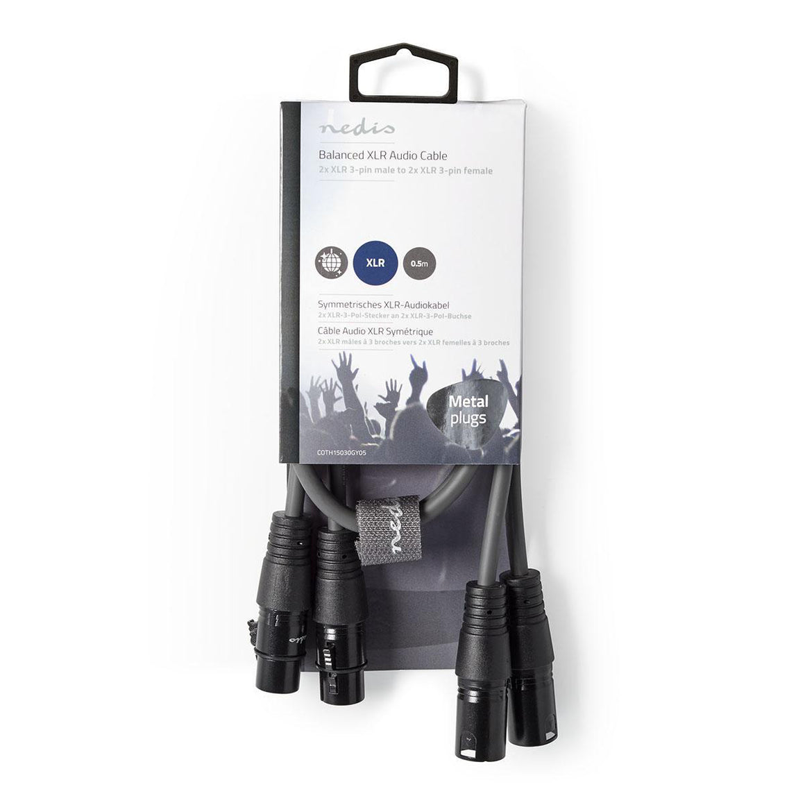 Cablu XLR Stereo Premium Nedis 0.5m 2x XLR 3-pini tata - 2x XLR 3-pini mama gri COTH15030GY05