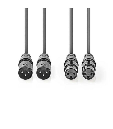 Cablu XLR stereo Premium Nedis 3m 2x XLR 3-pini tata - 2x XLR 3-pini mama gri COTH15030GY30