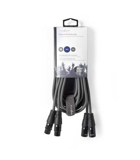 Cablu XLR stereo Premium Nedis 3m 2x XLR 3-pini tata - 2x XLR 3-pini mama gri COTH15030GY30