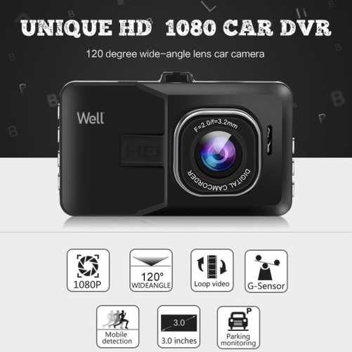 Camera auto Well Trace 1080p FHD 720p ecran 3" DVR-CAR-TRACE-WL