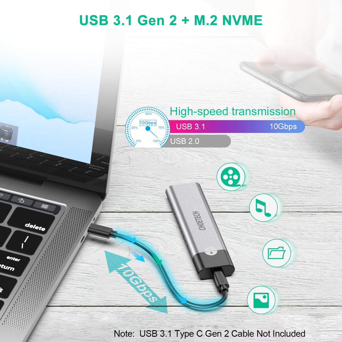 Carcasa SSD M.2 NVMe PCIe USB type C Choetech PC-HDE03