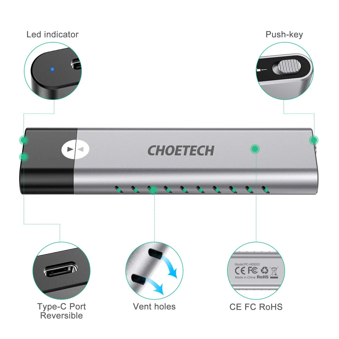 Carcasa SSD M.2 NVMe PCIe USB type C Choetech PC-HDE03