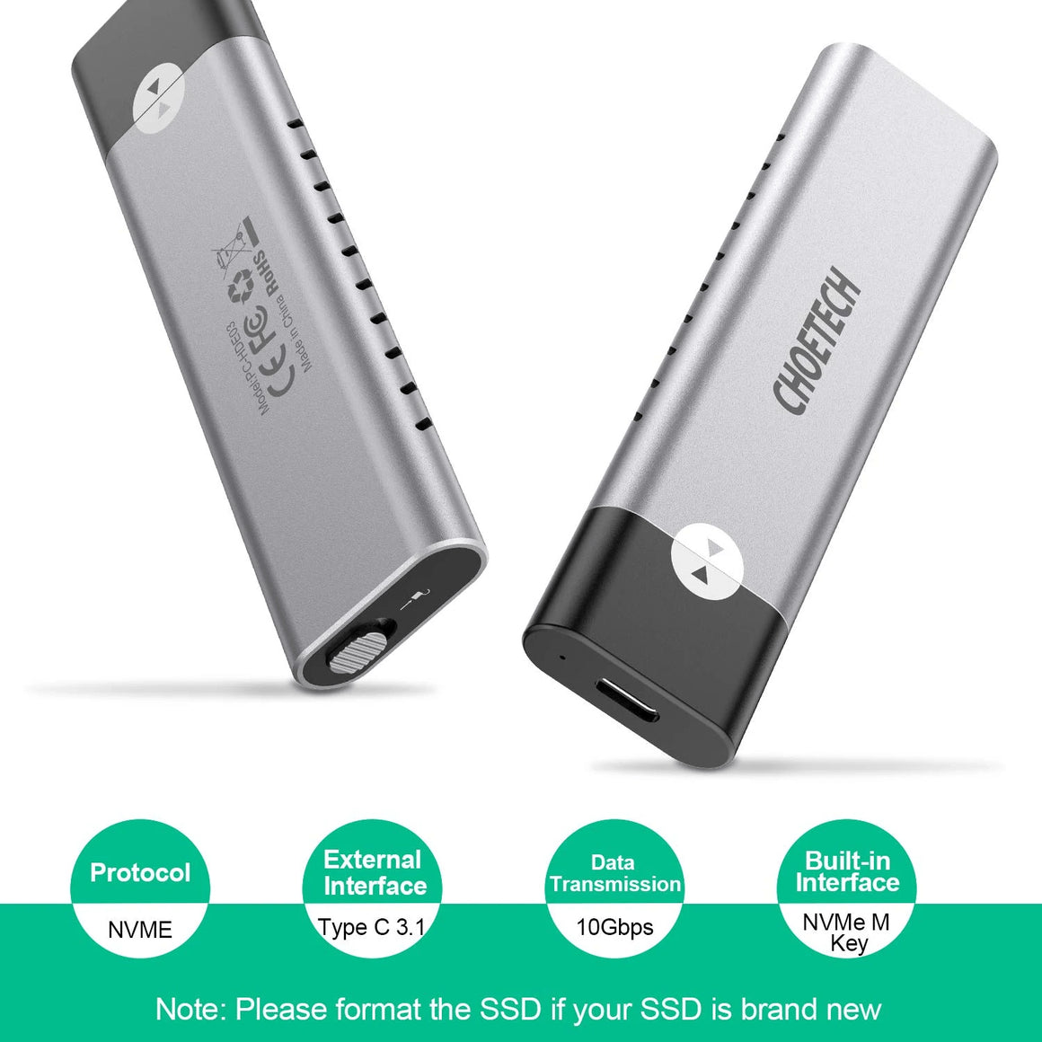 Carcasa SSD M.2 NVMe PCIe USB type C Choetech PC-HDE03
