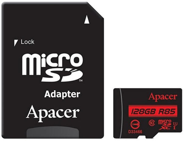 Card microSDXC UHS-I Apacer 128GB R85 clasa10 cu adaptor SD citire 85MB/s