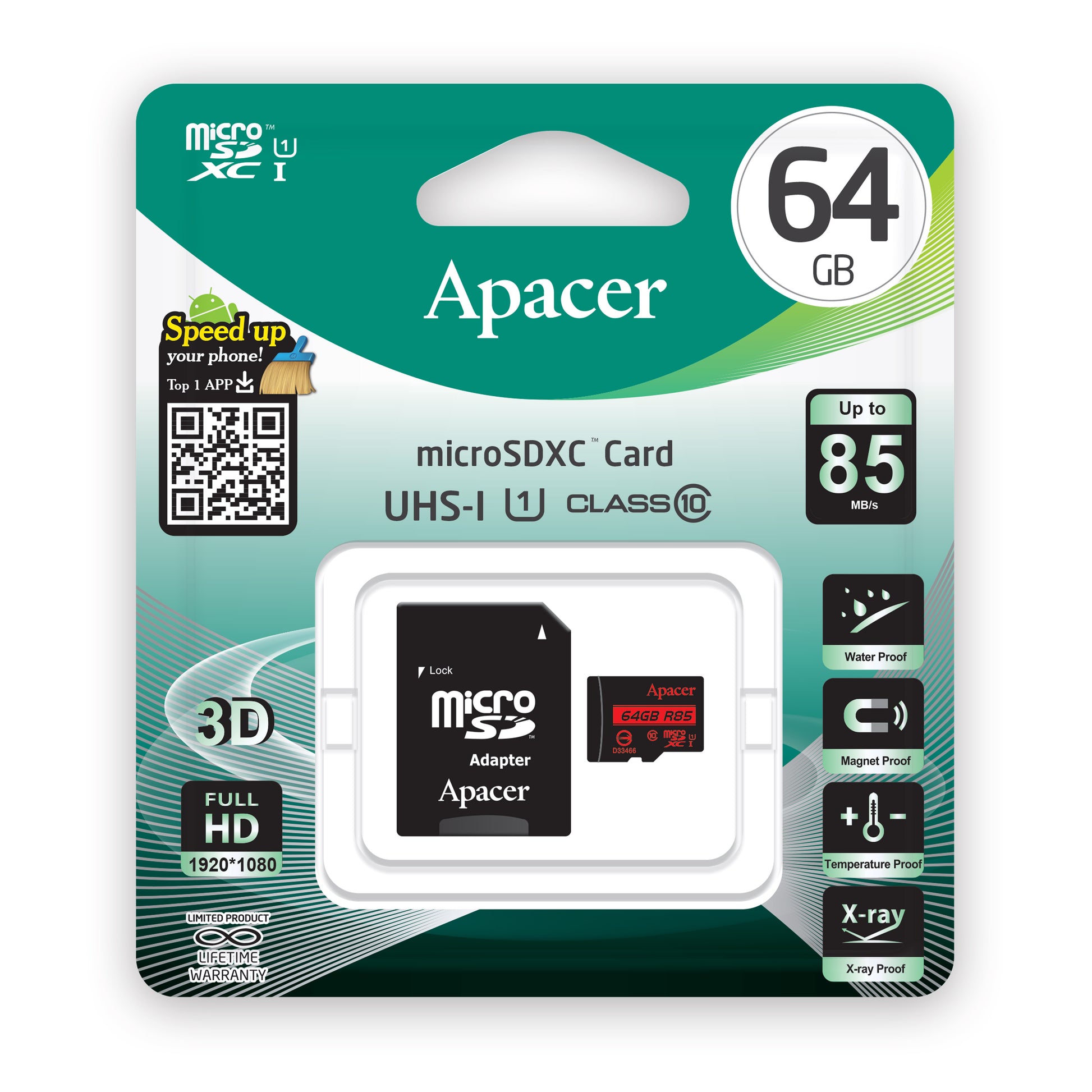 Card microSDXC UHS-I Apacer 64GB clasa10 cu adaptor SD