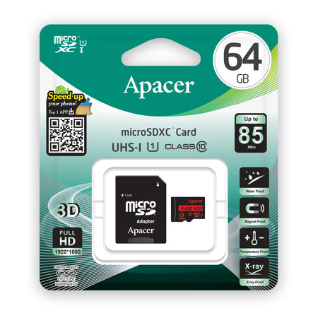 Card microSDXC UHS-I Apacer 64GB clasa10 cu adaptor SD