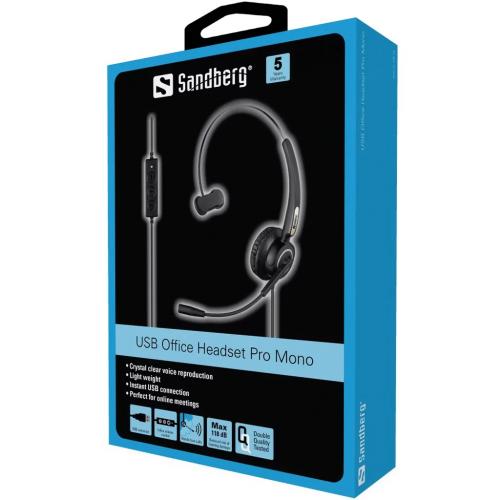 Casca audio Sandberg 126-14 Office Pro Mono USB microfon negru