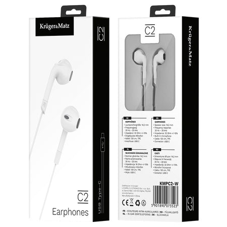 Casti IN-EAR cu microfon Kruger&Matz KMPC2-W albe conector USB type C