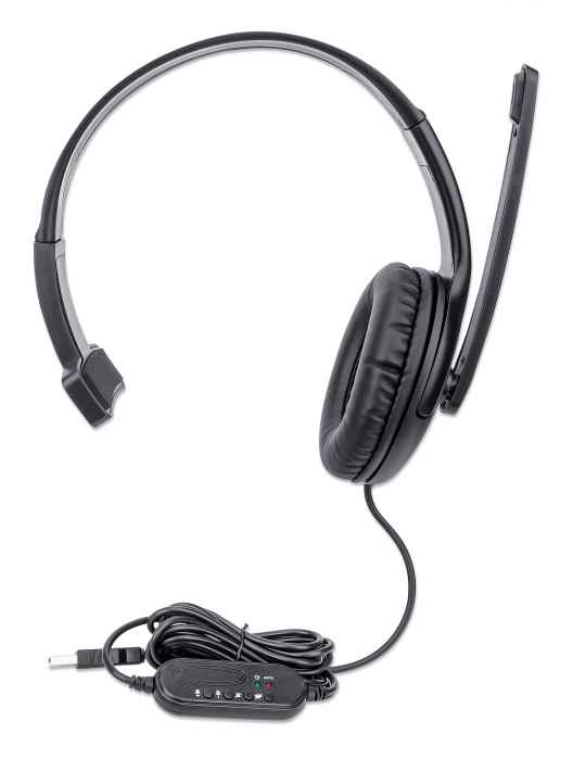 Casti mono Over-Ear cu microfon USB control volum 1.5m Manhattan 179874