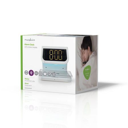 Ceas cu alarma Nedis incarcator wireless Qi lumina multicolora alb