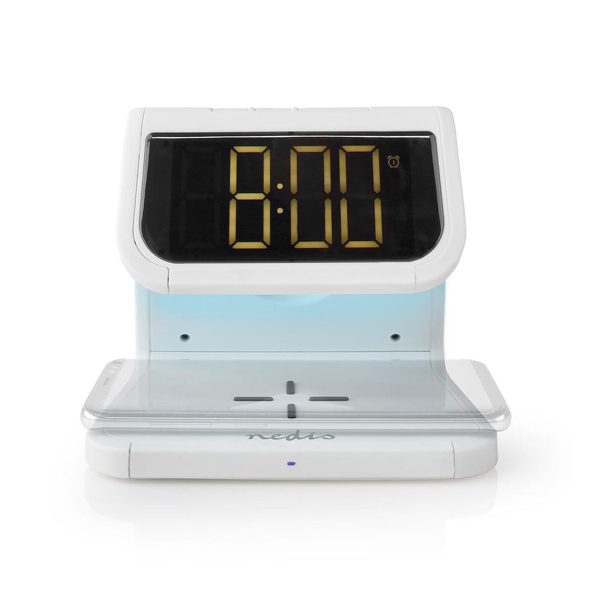 Ceas cu alarma Nedis incarcator wireless Qi lumina multicolora alb