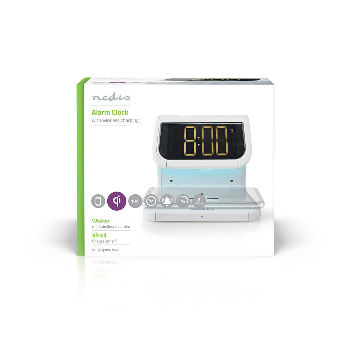 Ceas cu alarma Nedis incarcator wireless Qi lumina multicolora alb
