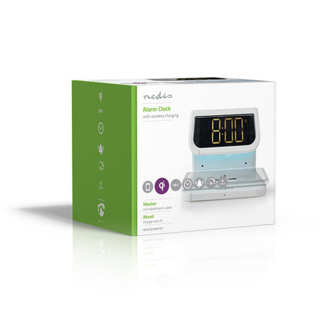 Ceas cu alarma Nedis incarcator wireless Qi lumina multicolora alb