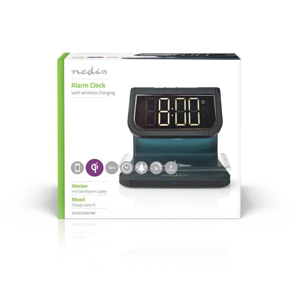 Ceas cu alarma Nedis incarcator wireless Qi lumina multicolora negru