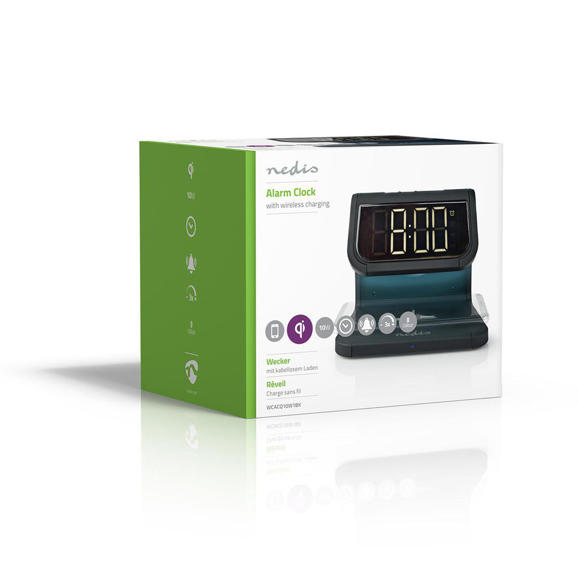 Ceas cu alarma Nedis incarcator wireless Qi lumina multicolora negru