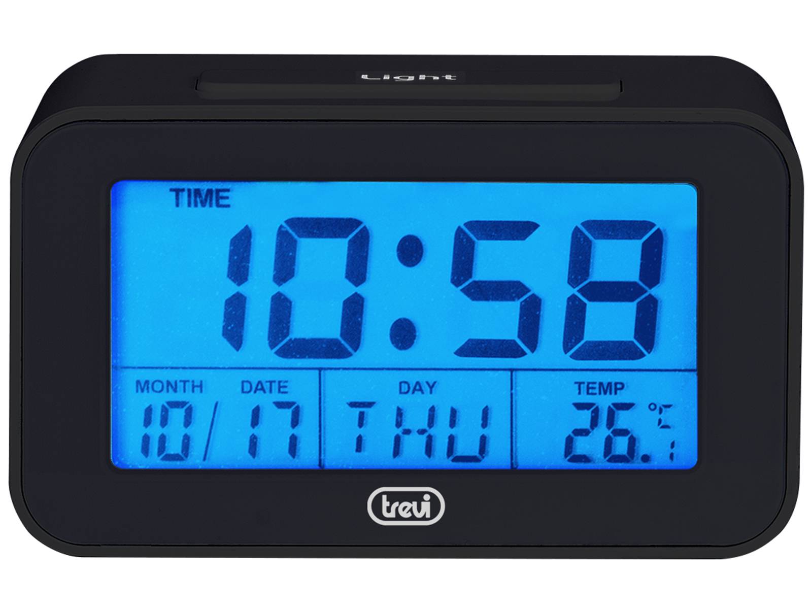 Ceas desteptator cu LCD SLD 3P50 termometru calendar negru Trevi