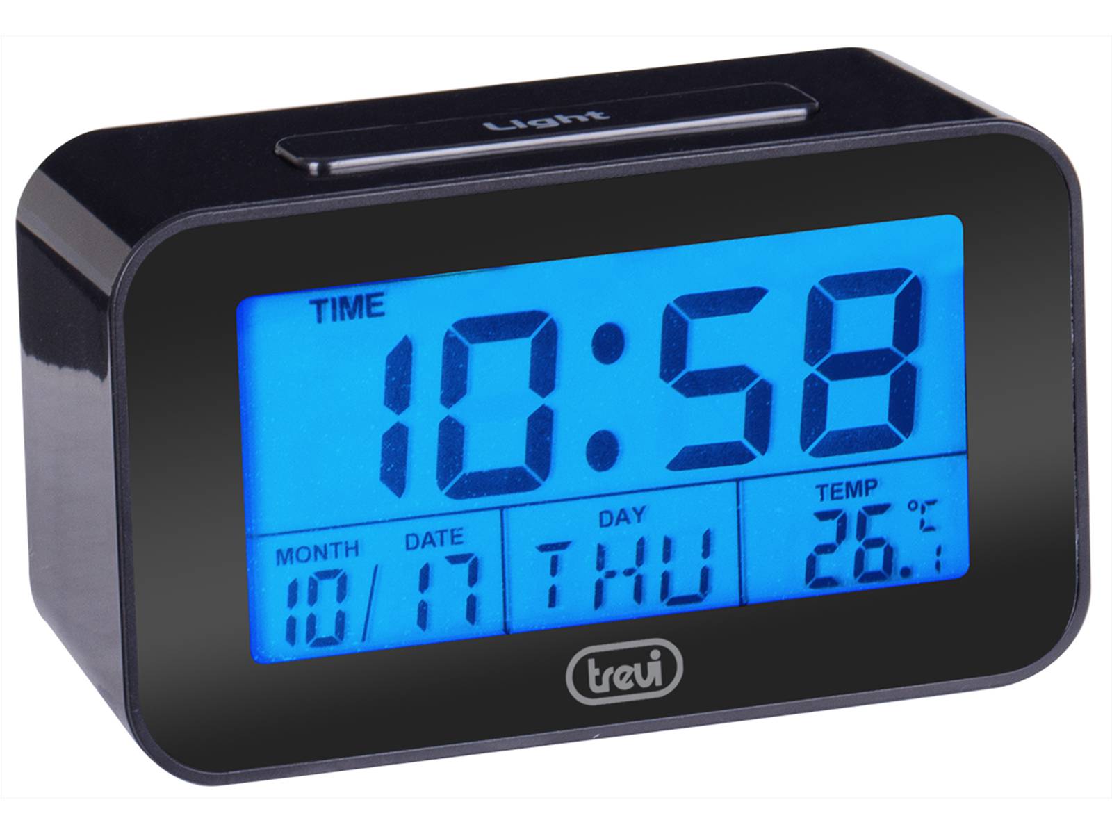 Ceas desteptator cu LCD SLD 3P50 termometru calendar negru Trevi