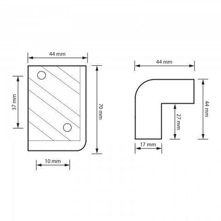 Coltar de protectie pentru incinte acustice 70x44x44mm