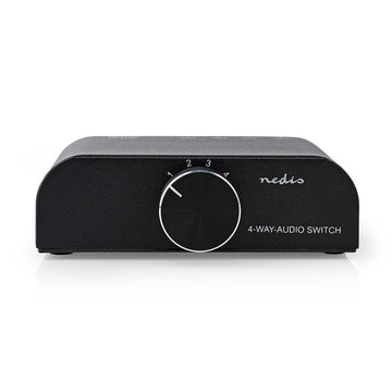 Comutator audio analogic 3x RCA Stereo mama - 1x RCA Stereo mama + Jack 3.5 mm iesire casti negru Nedis ASWI2424AT