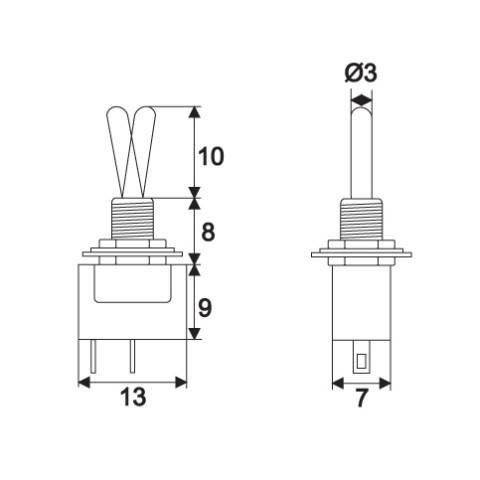 Comutator cu brat 1 circuit 3A 250V OFF-ON 09016 cu retinere