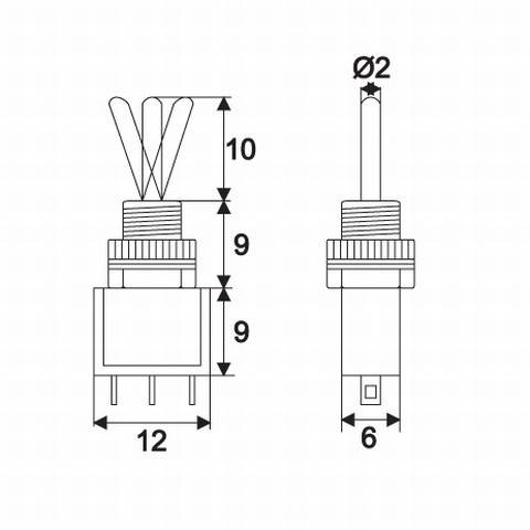 Comutator cu brat 1 circuit 3A 250V ON-OFF-ON cu retinere