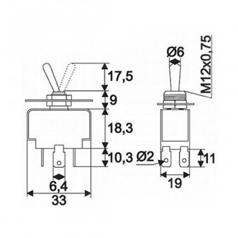 Comutator cu brat 2 circuit 10A 250V ON-ON cu retinere