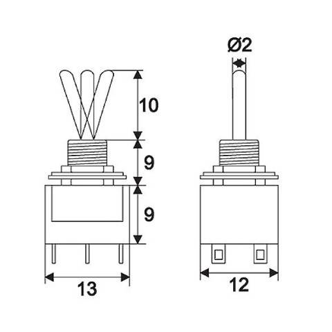 Comutator cu brat 2 circuit 3A 250V ON-OFF-ON cu retinere