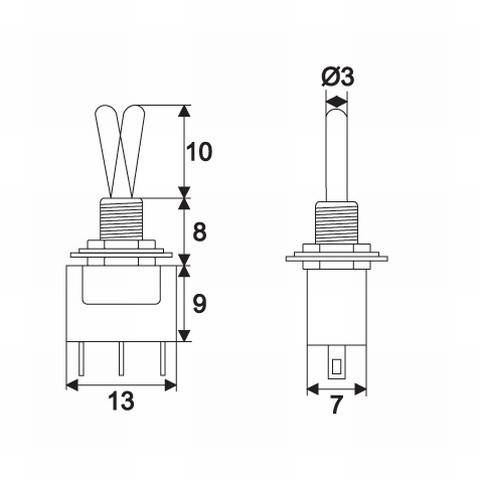 Comutator ON-ON cu brat 1 circuit 3A 250V cu retinere