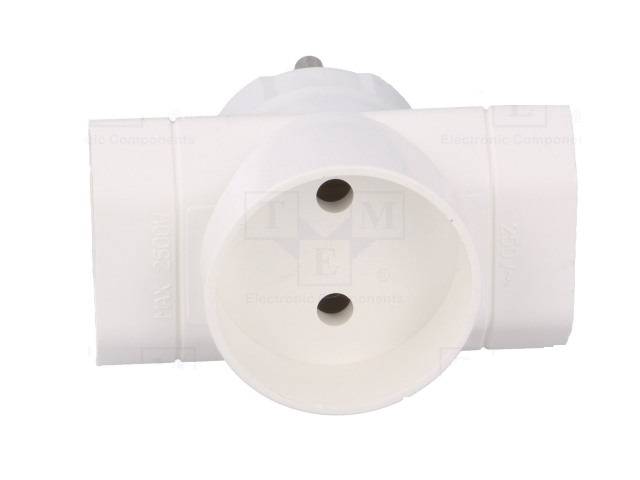 Conector AC supply splitter Layout 2P Type round flat white TIMEX-ELEKTRO R-1