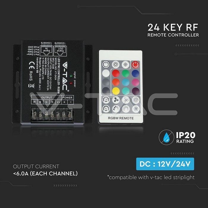 Controller Banda LED cu DIMMER 12V/24V RGB+W 288W V-TAC