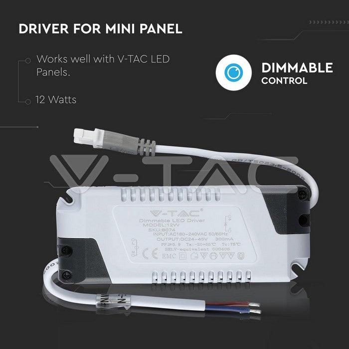 Driver pentru panou LED 12W 24-45VDC 300mA cu control variatie intensitate dimmer V-TAC