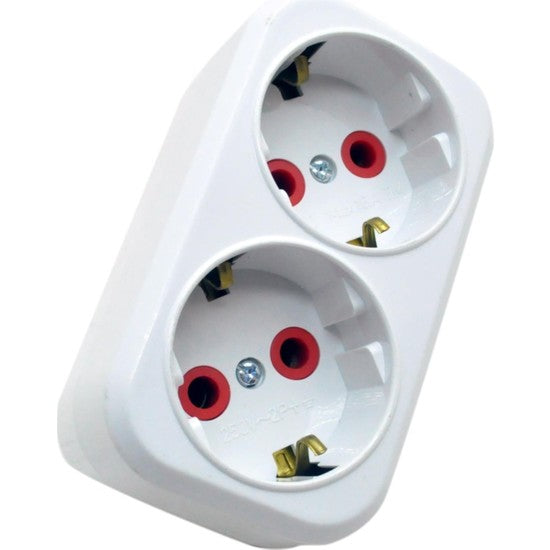 Dublu stecher 2x SCHUKO 16A 3500W alb/rosu VE12000 LAVA Sokets