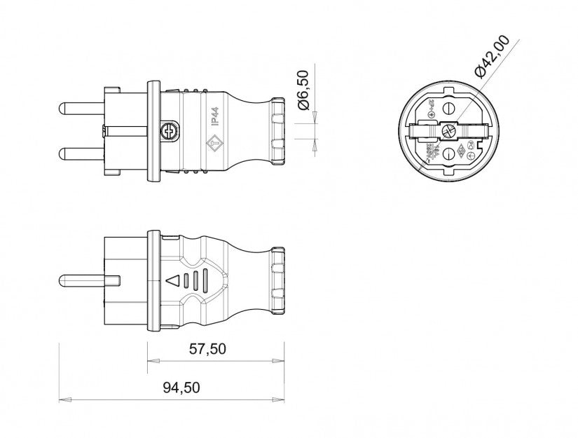 Fisa schuko cauciuc Bemis BK1-1402-2011 2P+E 16A 250V IP44 negru