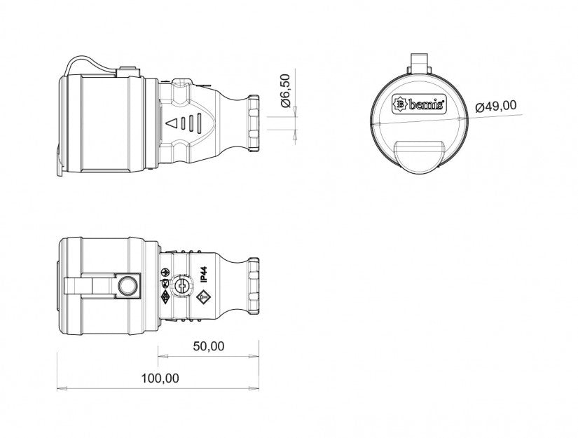 Fisa SCHUKO cauciuc cu capac Bemis BK1-1402-2311 2P+E 16A 250V IP44